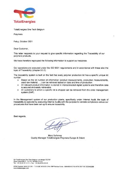 Traceability Statement