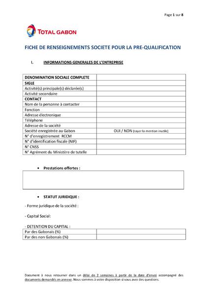 Questionnaire de pré-qualification